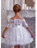 White Lace Tulle Buttons Back Flower Girl Dress Tutu Dress